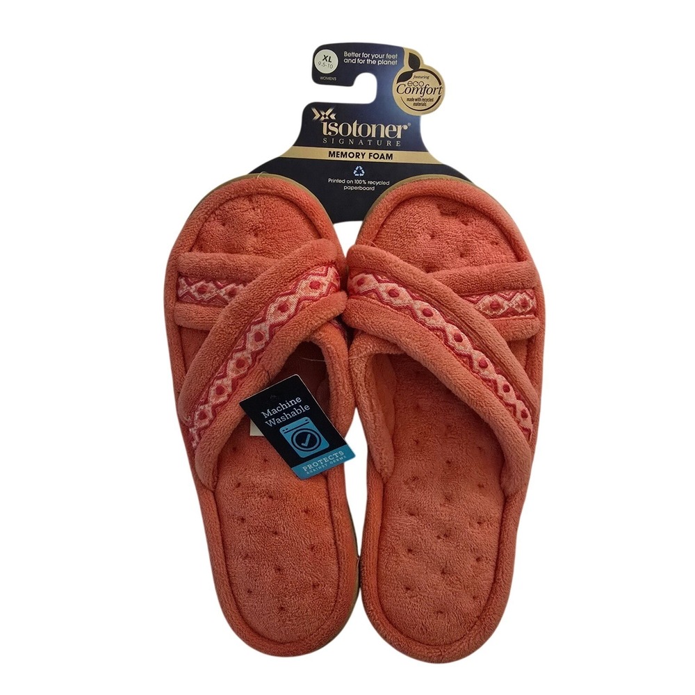 Isotoner Signature Women Sugar Coral Memory Foam Slide Slippers XL 9.5-10 NWT